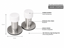 Load image into Gallery viewer, White rubber tip door stop mounted on a wall showing the dimensions