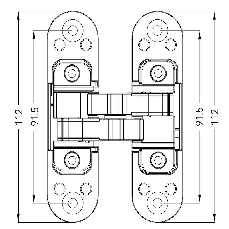 Dimensions for 180° Heavy Duty Stainless Steel Concealed Hinge For Doors