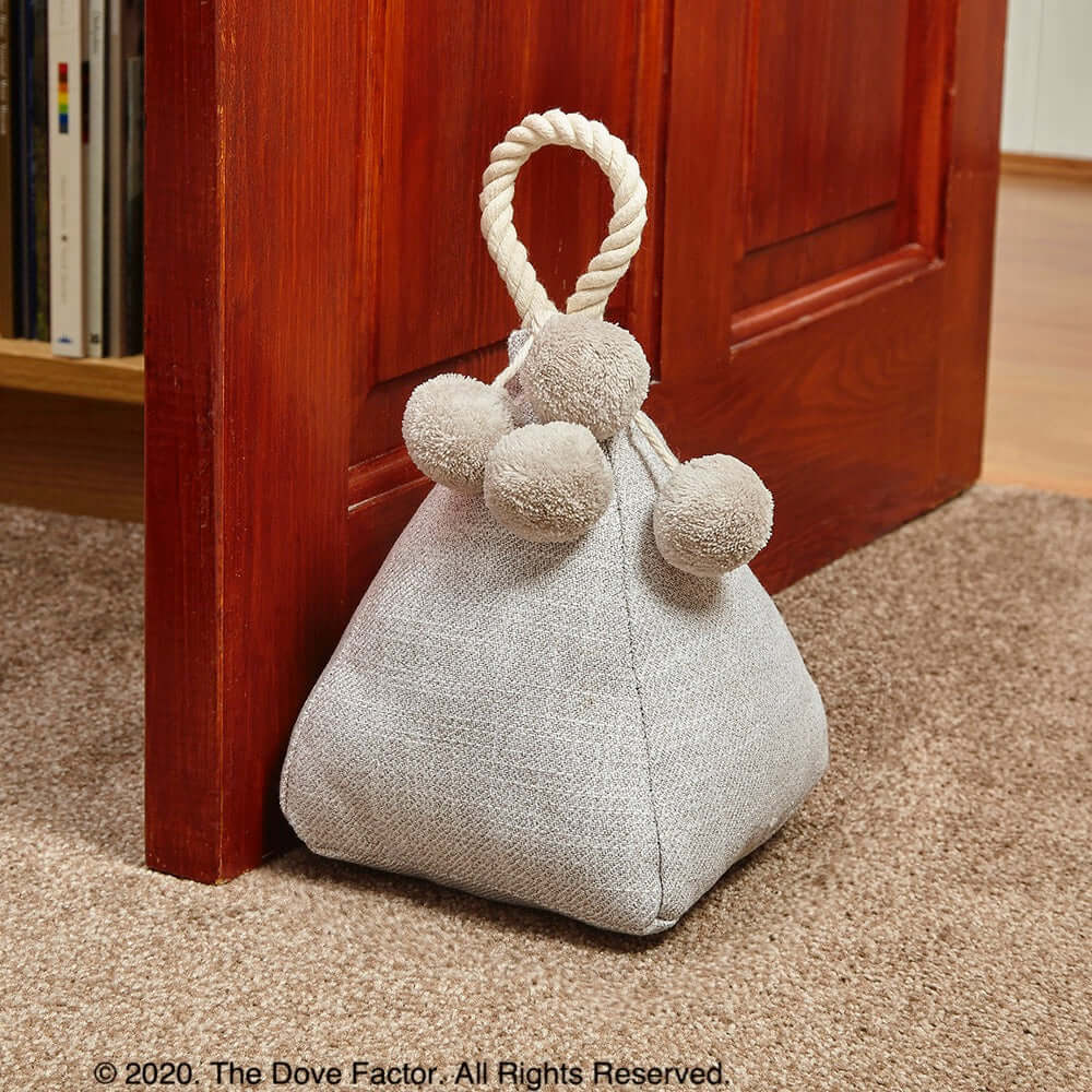 White Fabric Door Stop with pom-pom feature