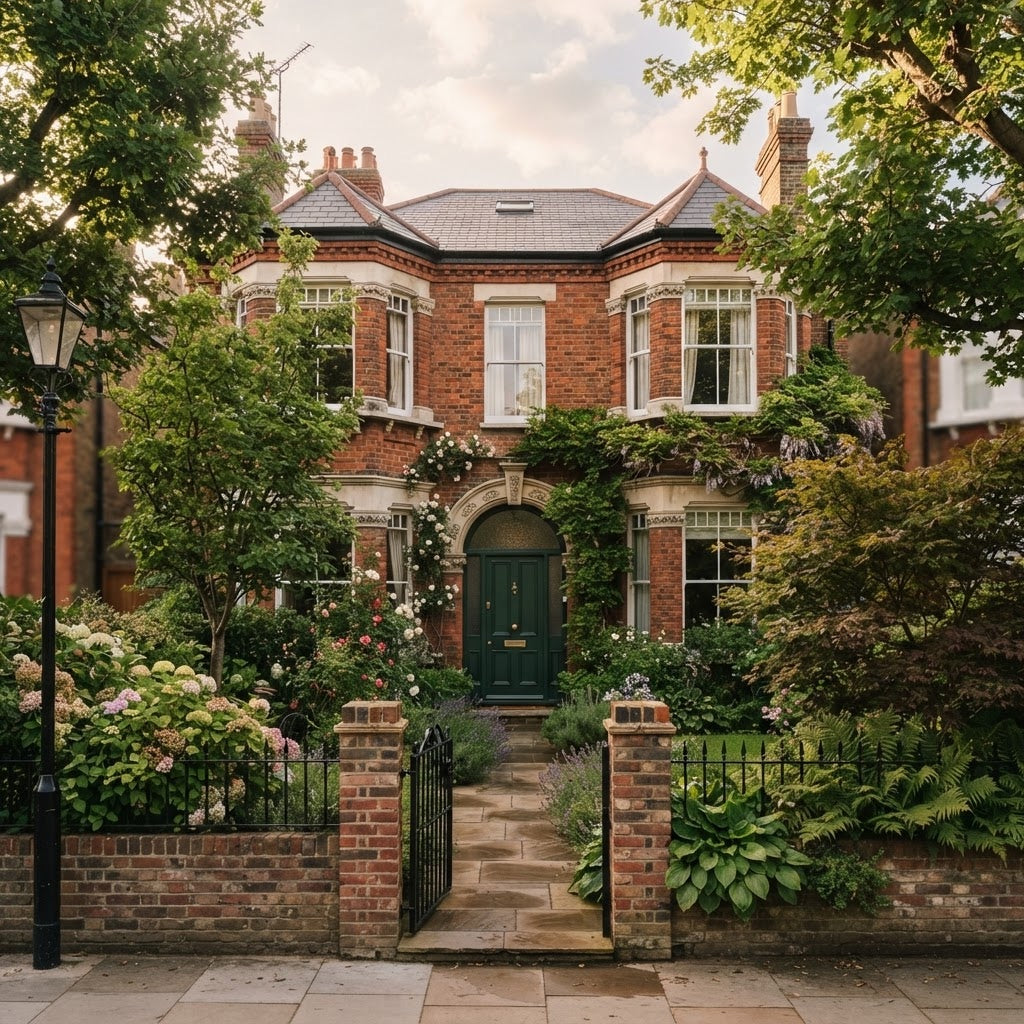 Victorian-style home with a deep green entrance door