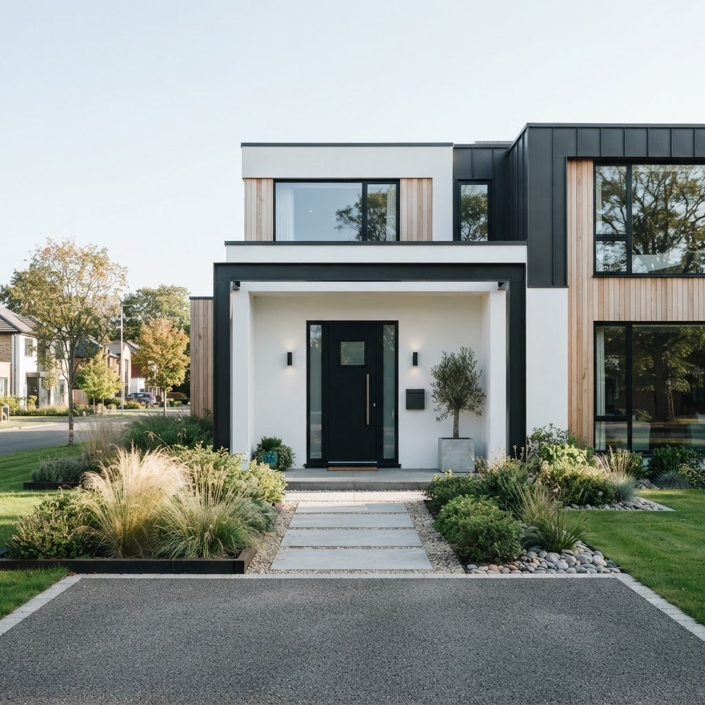 Architectural black entrance — Contemporary home · Matte Black